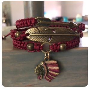 FSU / Macrame / Stack Bronze Bracelet. Arrow/Chief/Feather